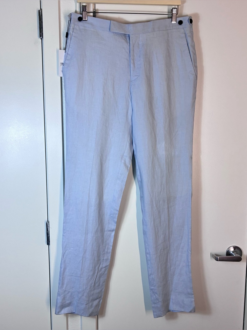 New REISS Men’s Kin Soft Blue 100% Linen Slim Fit Side Adjuster Trousers Size 32